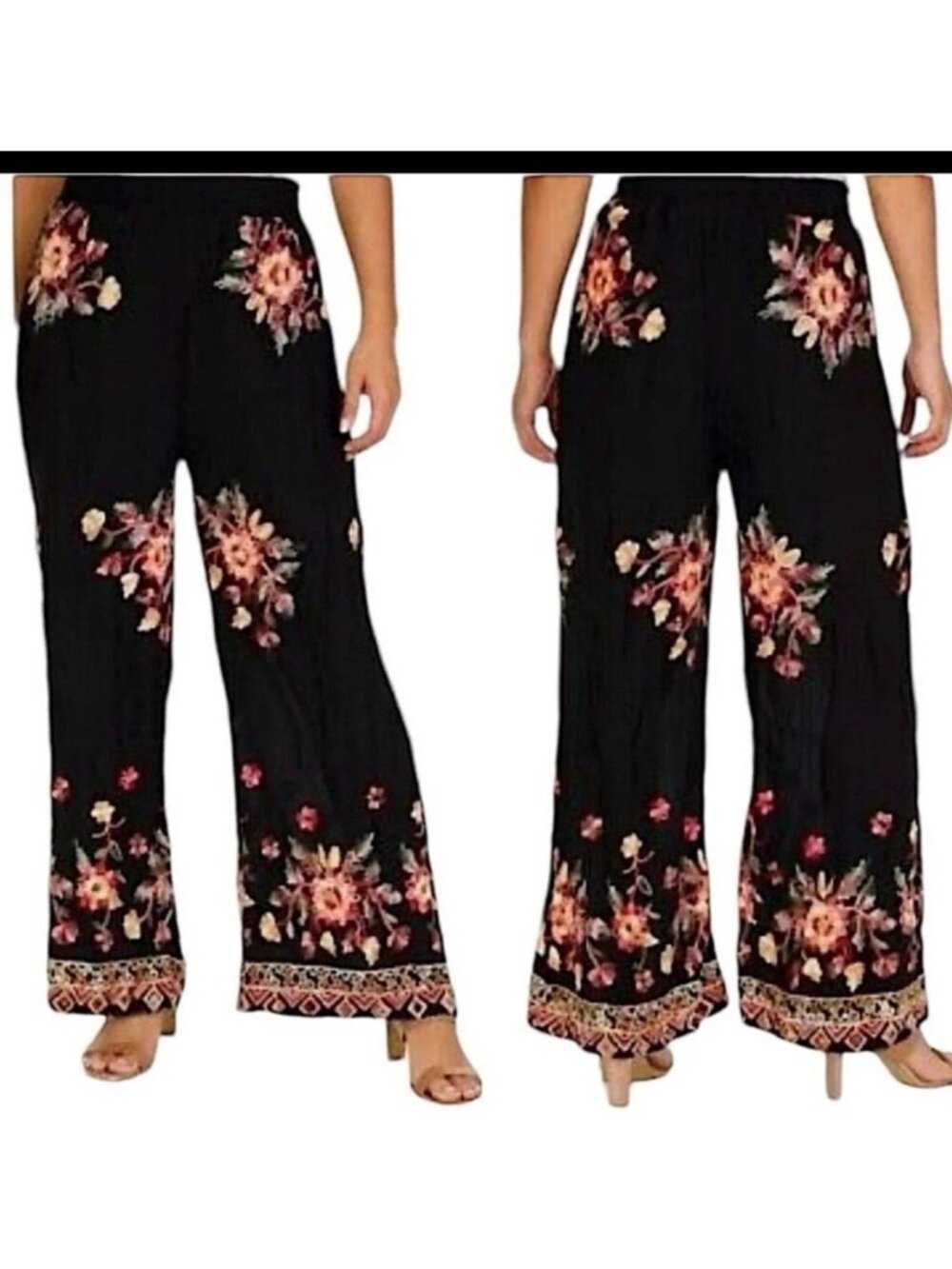 Anthropologie Liv Los Angeles Floral Embroidered Pants M Whimsigoth Fairygrunge